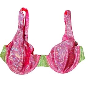 Dippin Daisy's Women's Pink and Green Sequin Bra Size M
